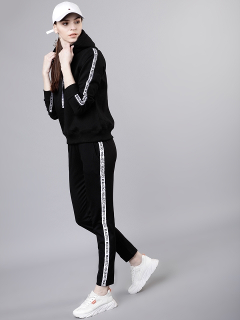 

Tokyo Talkies Women Black & White Printed Hooded Sweatshirt