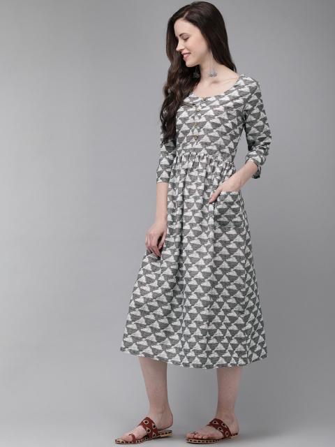 

Anouk Women Grey Printed Fit and Flare Dress