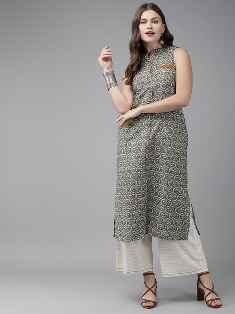

Anouk Women Grey Printed Straight Kurta
