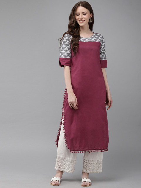 

Anouk Women Magenta Solid Straight Kurta