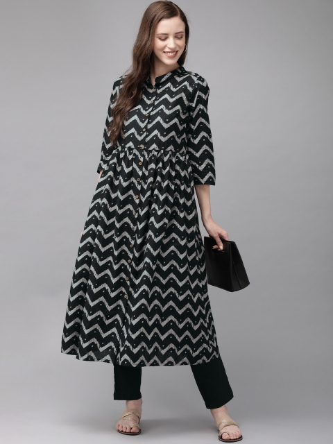 

Anouk Women Black & Grey Printed Kurta with Trousers