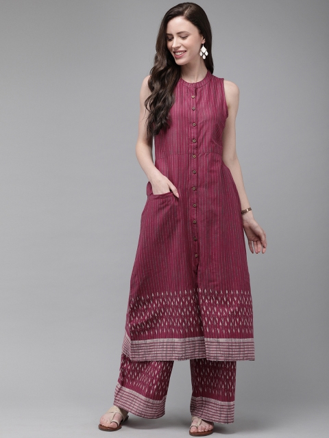 

Anouk Women Magenta & White Striped Kurta with Palazzos