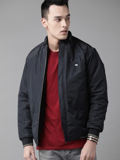 

The Roadster Lifestyle Co Men Navy Blue Solid Bomber Jacket