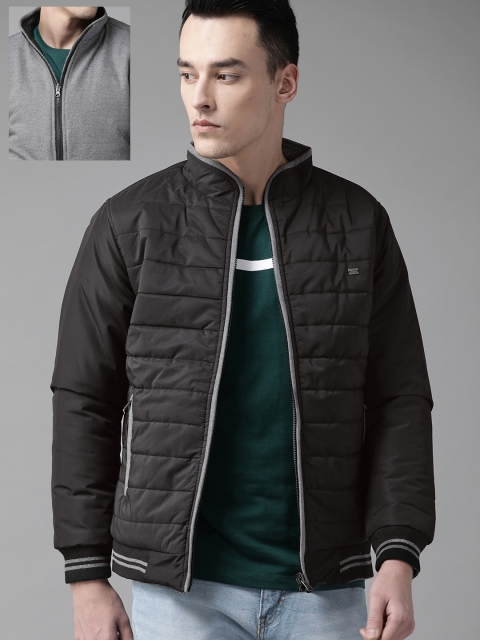 

Roadster Men Black & Grey Melange Solid Reversible Jacket