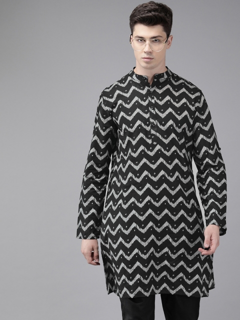

Anouk Men Black & Grey Printed Straight Kurta