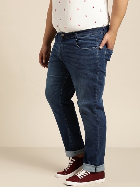 

Sztori Plus Size Men Navy Blue Slim Tapered Fit Mid-Rise Clean Look Stretchable Jeans