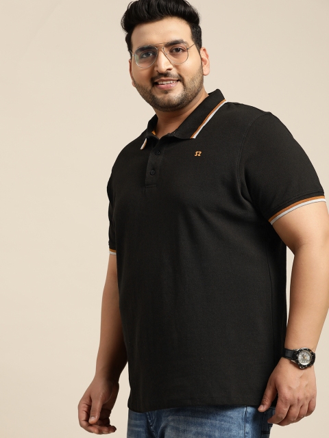 

Sztori Plus Size Men Black Solid Polo Collar T-shirt