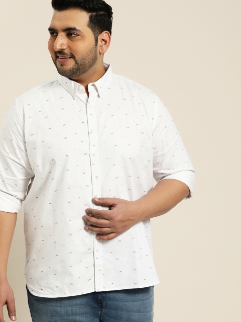 

Sztori Plus Size Men White Red Regular Fit Printed Casual Shirt