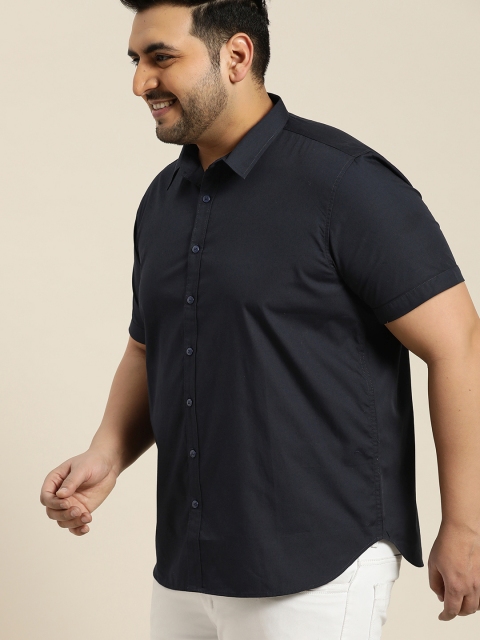 

Sztori Plus Size Men Navy Blue Regular Fit Solid Casual Shirt