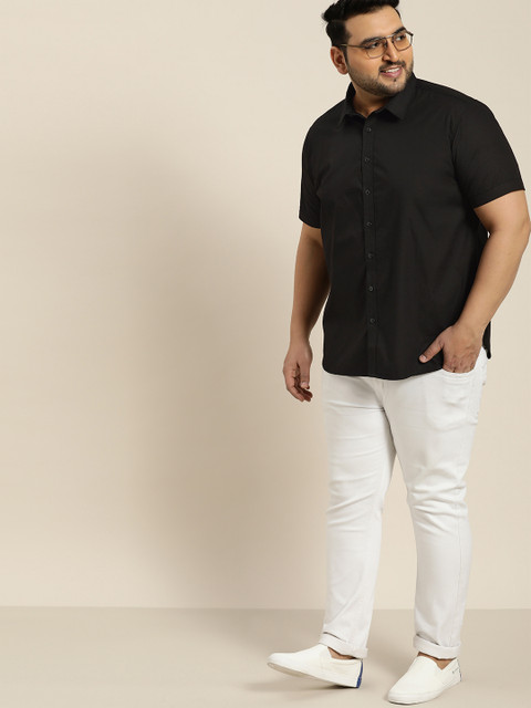 

Sztori Plus Size Men Black Regular Fit Solid Casual Shirt