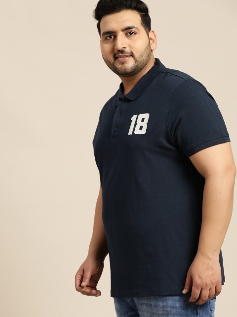 

Sztori Plus Size Men Navy Blue Solid Polo Collar T-shirt