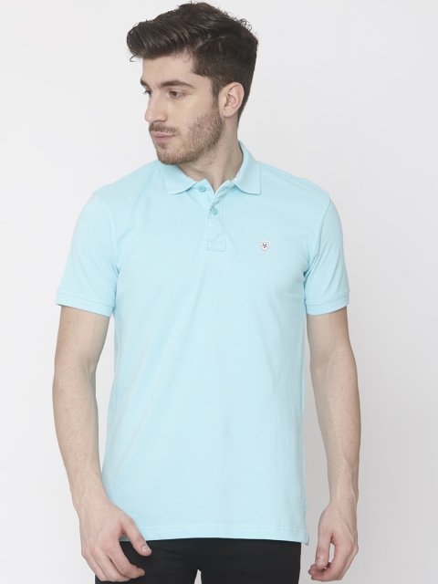

Mufti Men Turquoise Blue Slim Fit Solid Polo Collar Pure Cotton T-shirt
