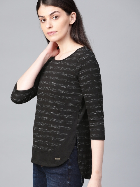 

Roadster Women Black & Grey Striped Round Neck T-shirt