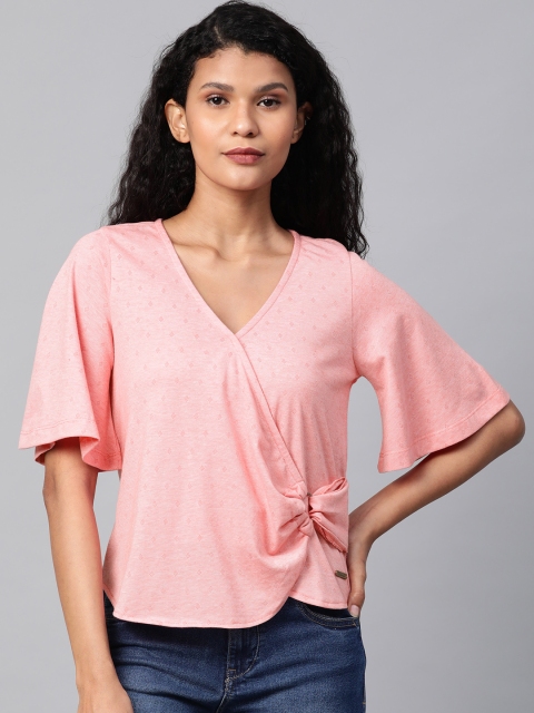 

Roadster Women Pink Self Design Wrap Top