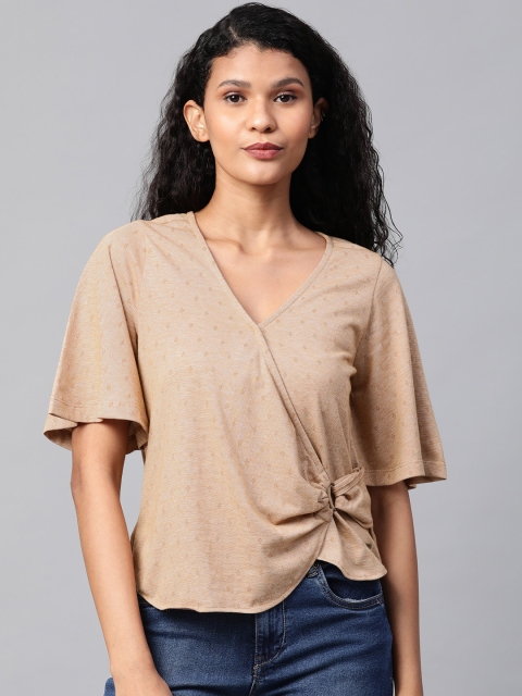 

Roadster Women Beige Self Design Wrap Top
