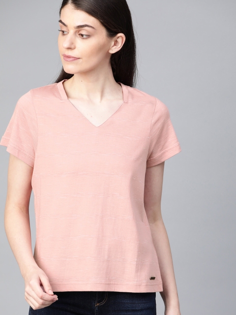 

Roadster Women Pink Solid V-Neck T-shirt