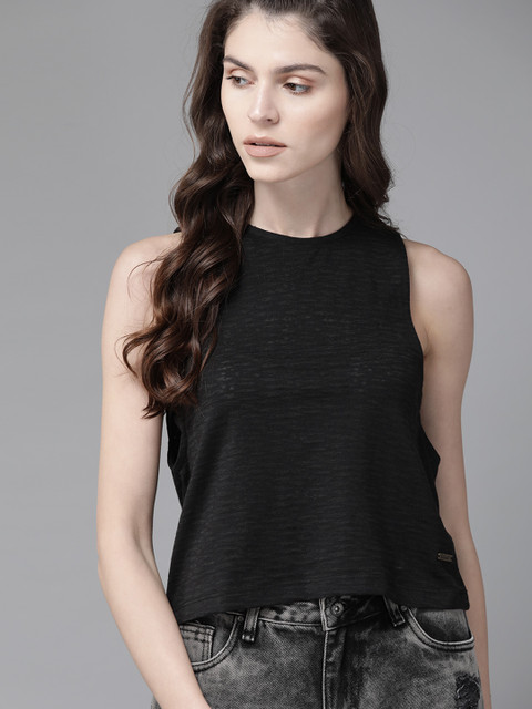 

Roadster Women Black Self Design Top