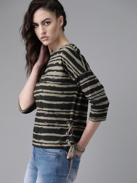 

Roadster Women Grey & Black Striped Top