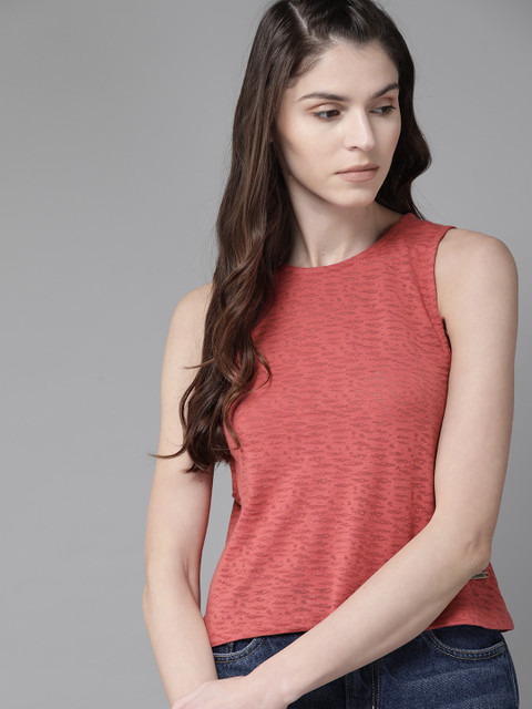

Roadster Women Coral Pink Self Design Top
