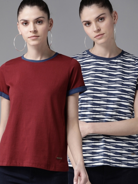 

Roadster Women Pack Of 2 T-shirt, Maroon