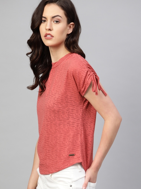 

Roadster Women Coral Pink Self-Design Top