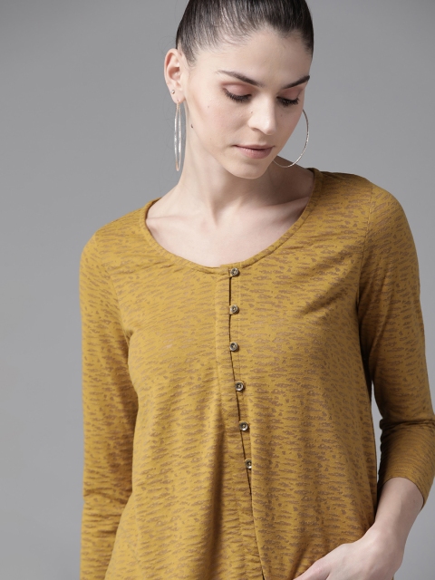 

Roadster Women Mustard Yellow Burnout A-Line Top with Smocking