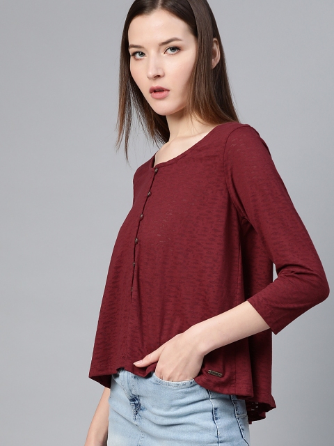 

Roadster Women Maroon Self-Design A-Line Top