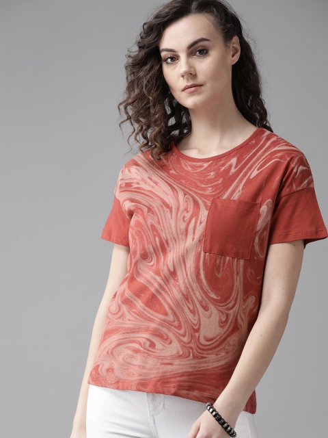

Roadster Women Rust Orange & Beige Printed Round Neck T-shirt