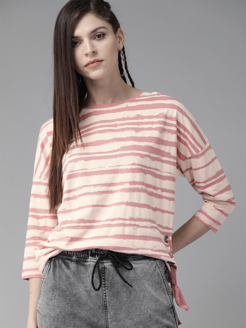 

Roadster Women Cream-Coloured & Pink Striped Top