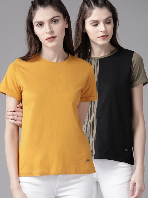 

Roadster Women Pack Of 2 Round Neck T-shirts, Mustard