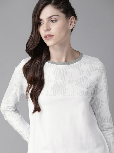 

Roadster Women White & Grey Printed Round Neck T-shirt