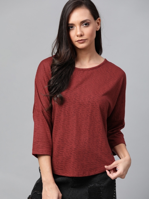 

The Roadster Lifestyle Co Women Maroon Self Design Top