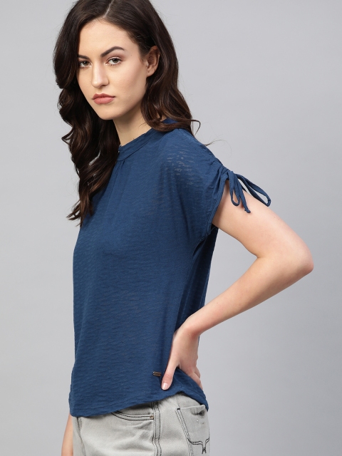 

Roadster Women Navy Blue Self-Design Top