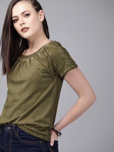 

Roadster Women Olive Green Solid Top With Cut Out Detail