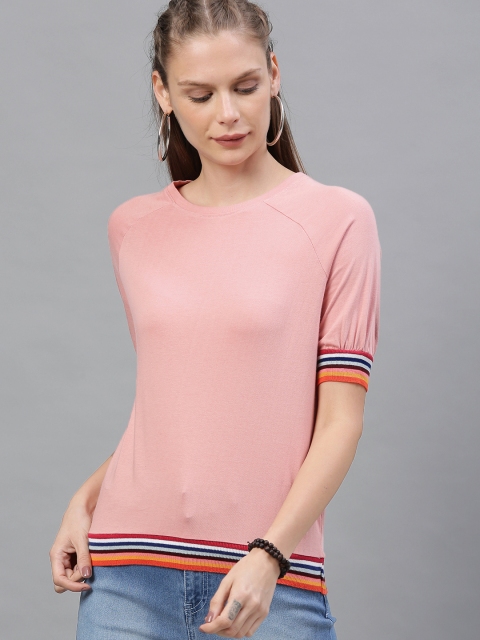 

Roadster Women Pink Solid Pure Cotton Top
