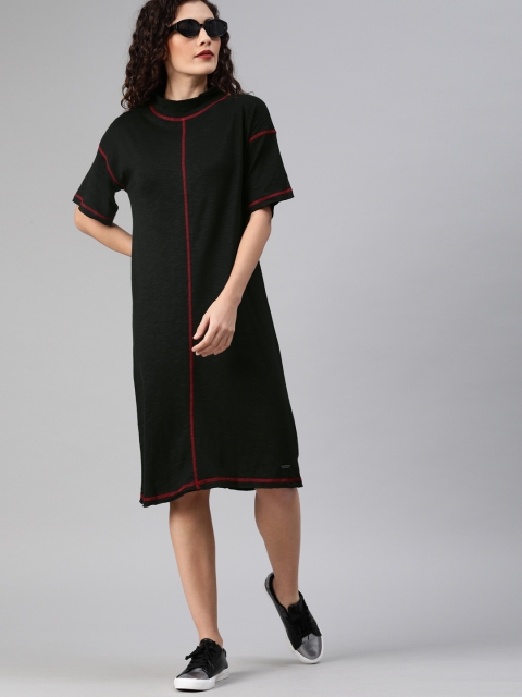 

The Roadster Lifestyle Co Women Black Solid T-shirt Dress
