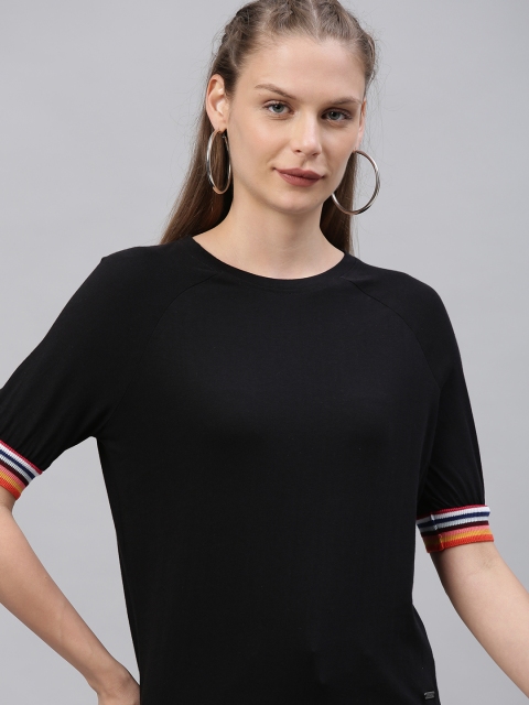 

Roadster Women Black Solid Pure Cotton Top