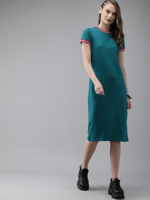 

Roadster Women Teal Blue Solid T-shirt Dress