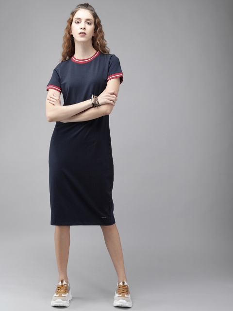 

Roadster Women Navy Blue Solid T-shirt Dress