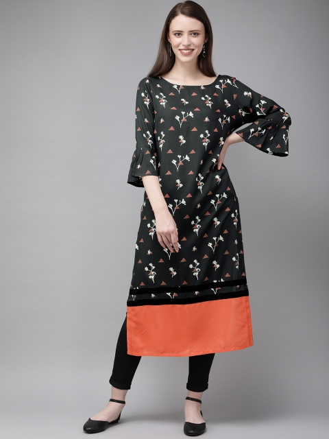 

Anouk Women Charcoal Grey & White Printed Straight Kurta