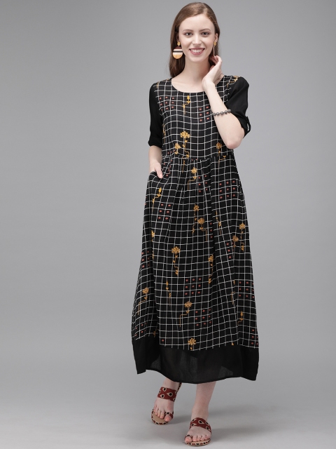 

Anouk Women Black & White Checked A-Line Midi Dress