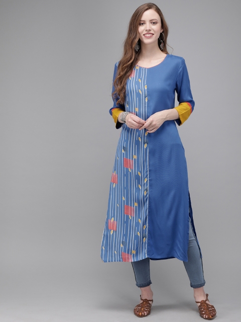 

Anouk Women Blue Striped Straight Kurta