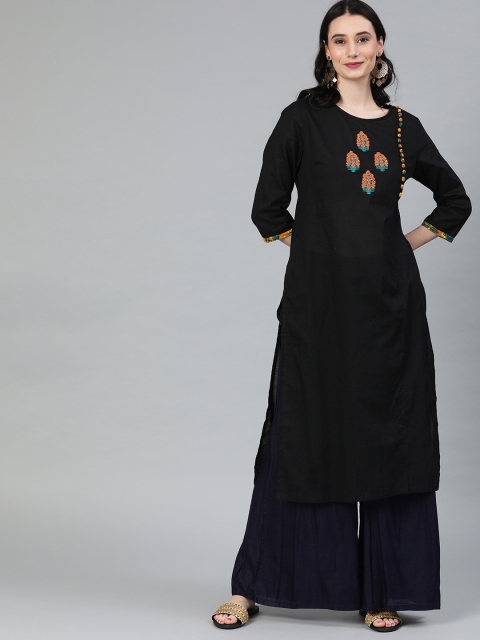 

Anouk Women Black Embroidered Straight Kurta