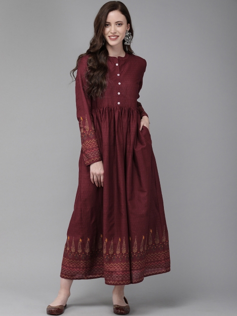 

Anouk Women Maroon Printed A-Line Fusion Kurta