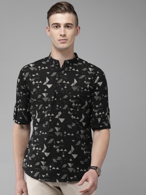 

Anouk Men Black & Grey Printed Straight Kurta