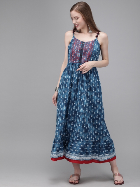 

Anouk Women Blue & White Printed A-Line Indigo Fusion Kurta