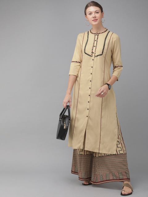 

Anouk Women Beige Printed Kurta with Palazzos