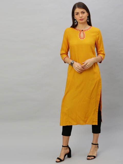 

Anouk Women Yellow Embroidered Straight Kurta