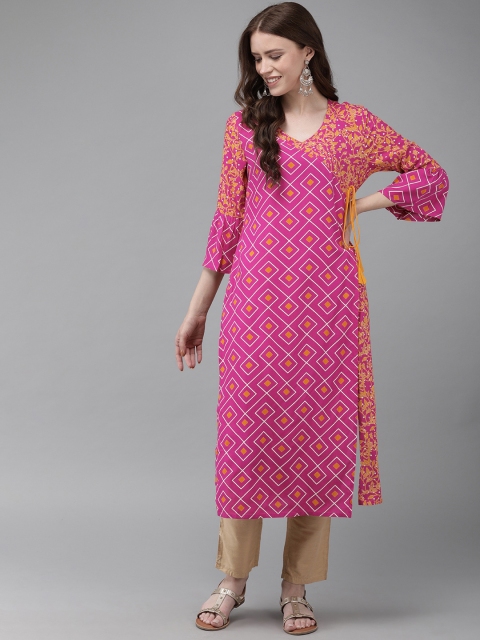 

Anouk Women Pink & Yellow Printed A-Line Kurta