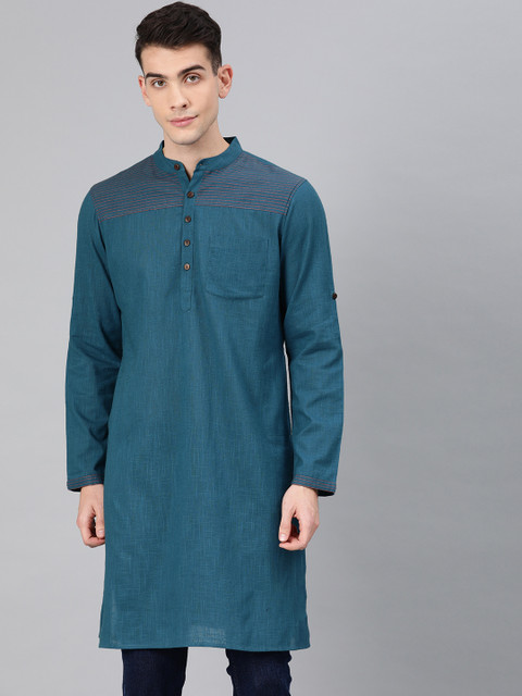 

Anouk Men Teal Blue Solid Straight Kurta
